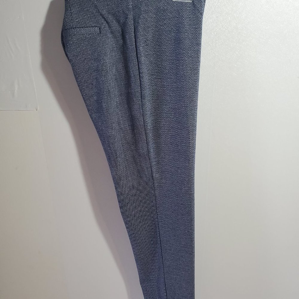 Crosby Herringbone Stretch, Flat Front Elastic Waist Pants , L, Navy/White